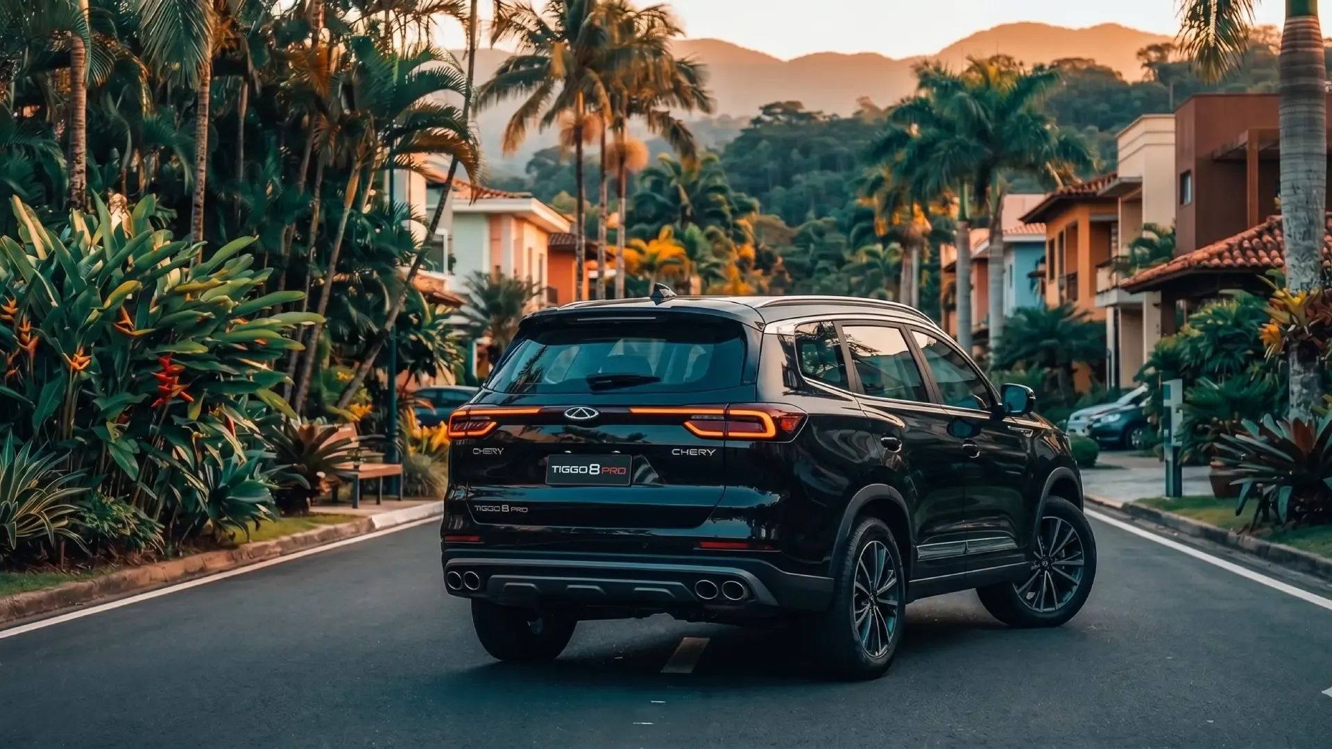 SUV Chery Tiggo 8 blindado da RP Transfer — lateral em ambiente urbano no Rio de Janeiro